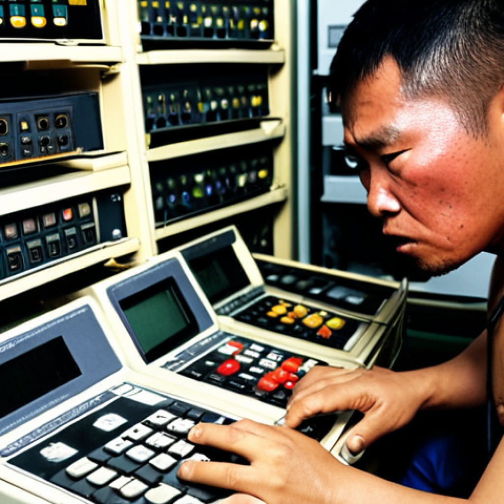 **Image:** A frustrated coin miner surrounded by mining rigs. Overwhelmed by electricity bills and outdated hardware, emphasizing the financial struggles and "lỗ chổng vó" (deep in debt) feeling. The scene should evoke the phrase "khóc ra tiếng Mán" (crying like the Man ethnic group - meaning extreme distress) but without being culturally insensitive. Maybe show a calculator displaying a large negative number.