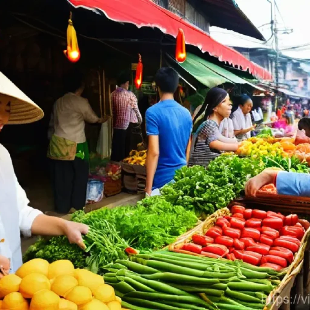 디지털 자산의 경제적 가치 분석 - **A bustling, vibrant street market scene in a Vietnamese city.**
* **Subject:** Numerous loca...