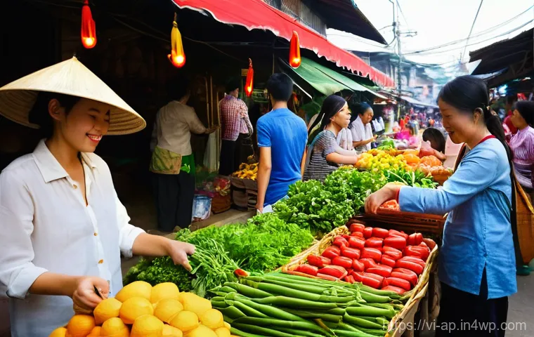 디지털 자산의 경제적 가치 분석 - **A bustling, vibrant street market scene in a Vietnamese city.**
* **Subject:** Numerous loca...