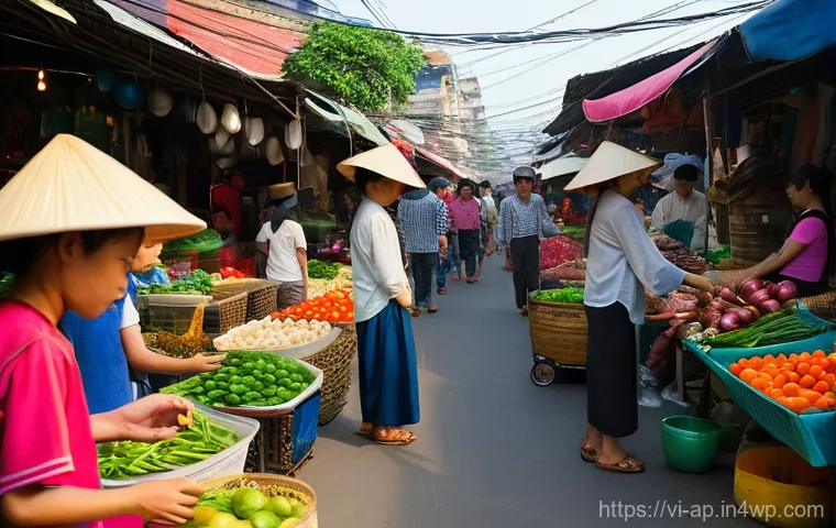 디지털 자산의 경제적 가치 분석 - **A bustling, vibrant street market scene in a Vietnamese city.**
    *   **Subject:** Numerous loca...