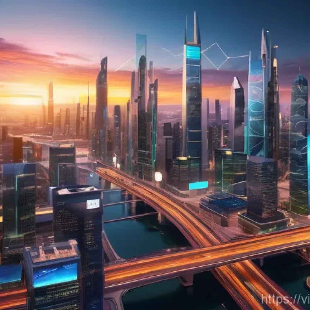개인 투자자를 위한 암호화폐 경제학 - **Prompt:** A futuristic, dynamic cityscape at sunset, glowing with holographic financial data strea...