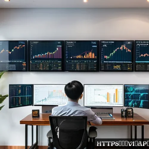 Home 31 비트코인 ETF의 경제적 의미 - A modern Vietnamese investor sitting at a sleek desk with multiple digital screens displaying Bitcoi...