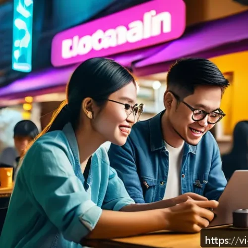 Home 30 크립토 경제학에서의 네트워크 효과 - A vibrant digital illustration of a diverse Vietnamese crypto community gathered around glowing holo...